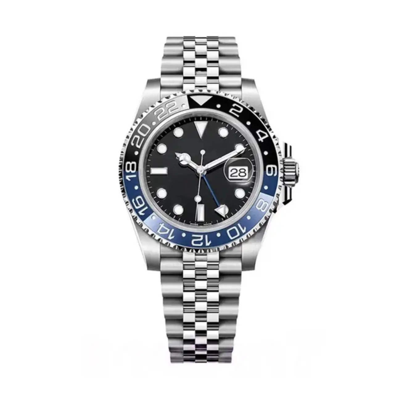 Men's 41MM GMT Automatic Stainless Steel Wristwatch - Black Bezel, Scratch-Resistant Sapphire Crystal, Water-Resistant Analog Fashion Wristwatch with Auto Self-Wind, GMT Multi-Time, Casual Luxury Design