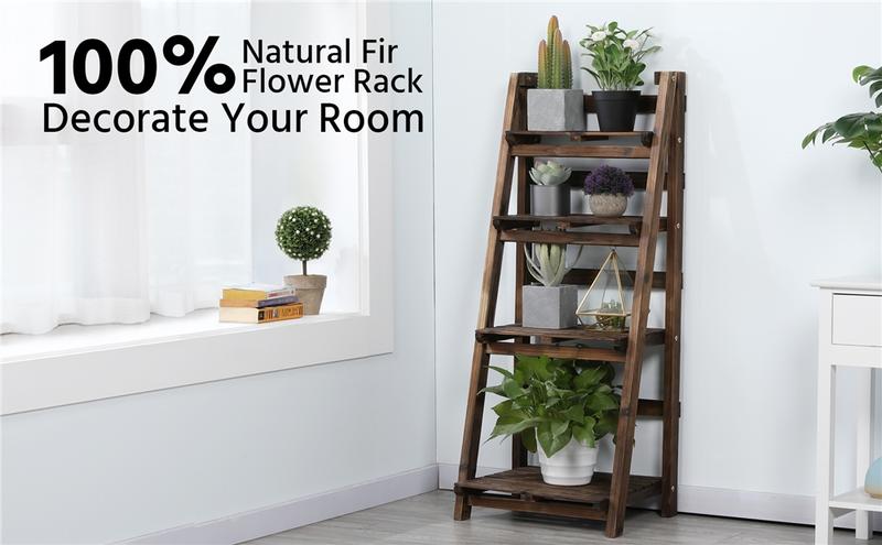 Yaheetech  4 Tier Foldable Wooden Flower Stand Flower Plant Display Stand Shelf Ladder Stand for Living Room Balcony Patio Yard Indoors & Outdoors