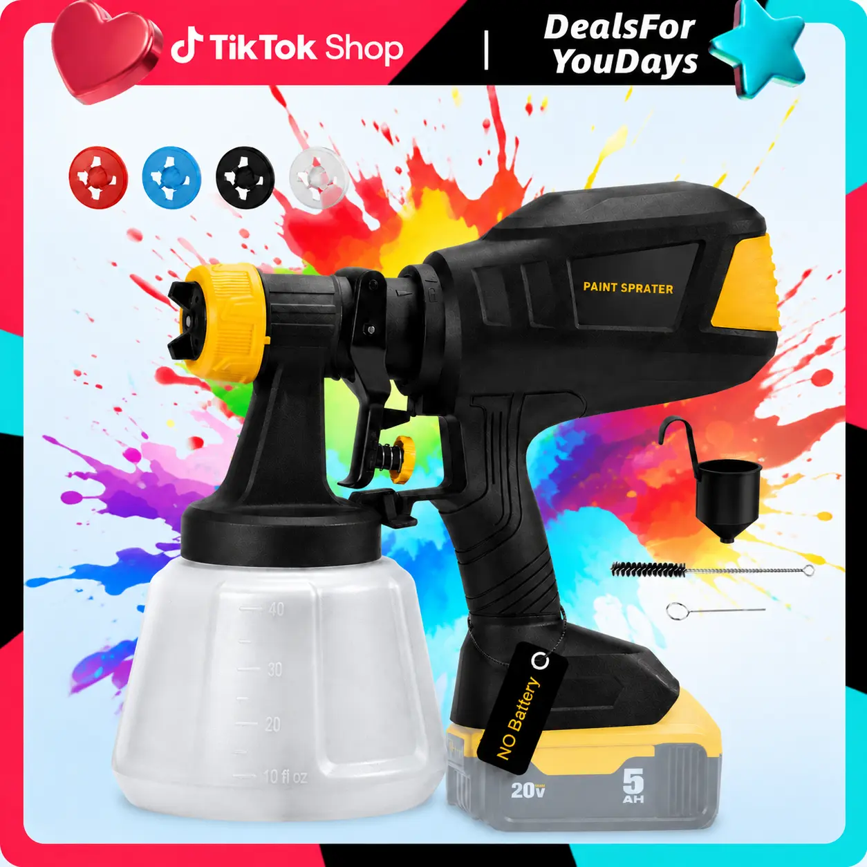 【NO BATTERY】Brushless Cordless Paint Sprayer for Dewalt 20V Battery,4 Nozzles,150 Din/s Viscosity,1000ml/min Flow Rate & 1200ML Electric Paint Gun for Furniture, Walls