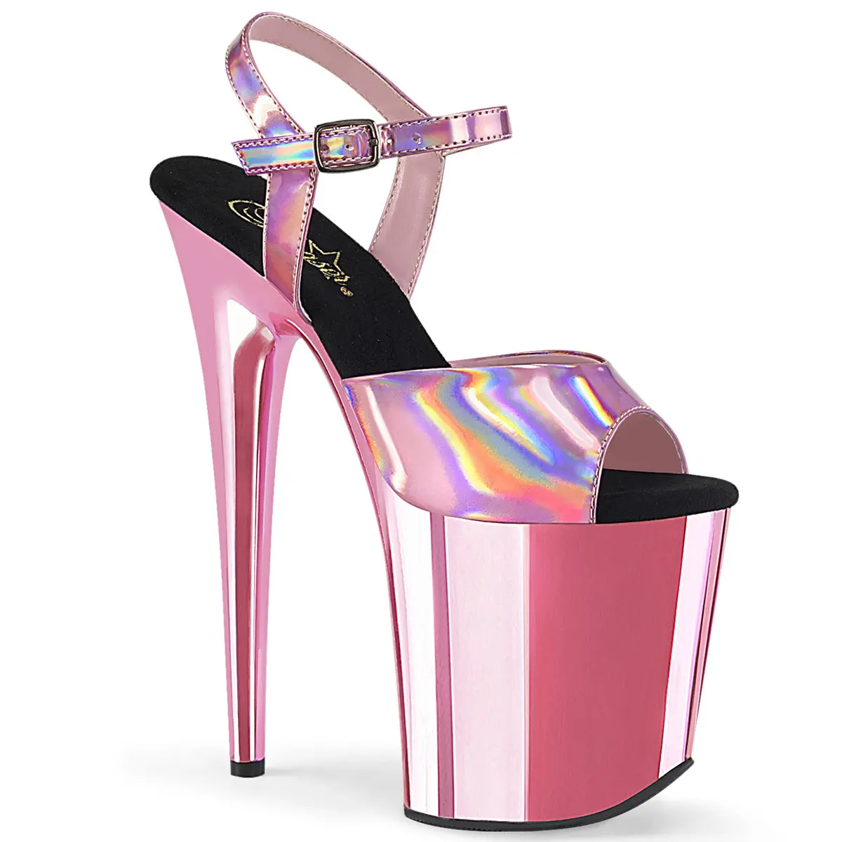 Pleaser Women's Flamingo-809HG Ankle Strap Heeled Sandals, Stylish Baby Pink Fashion Footwear with 8-Inch Heel and 4-Inch Chrome Platform