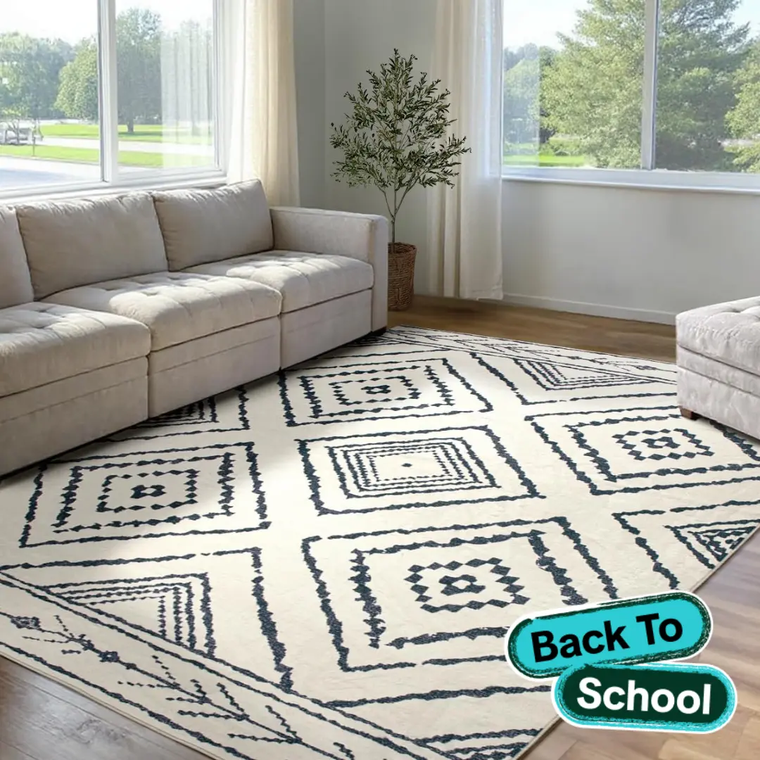 BESTSWEETIE | Machine Washable Boho Area Rugs – Large Farmhouse Rugs for Living Room&Bedroom – Ultra Soft, Durable, Low-Pile Faux Wool, Non-Slip TPR Backing, Easy-Maintenance Carpets – Back to School Dorm Essentials, Home Essentials, Renter-Friendly