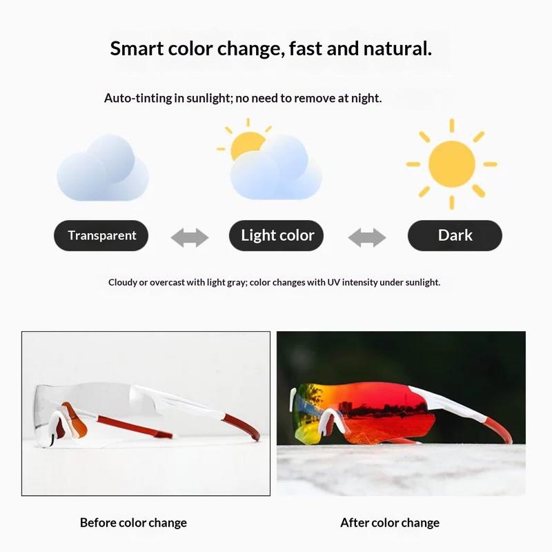 Photochromic Sunglasses Color Changing Sports Glasses UV400 TR90 Frame Lightweight Outdoor Windproof Dustproo