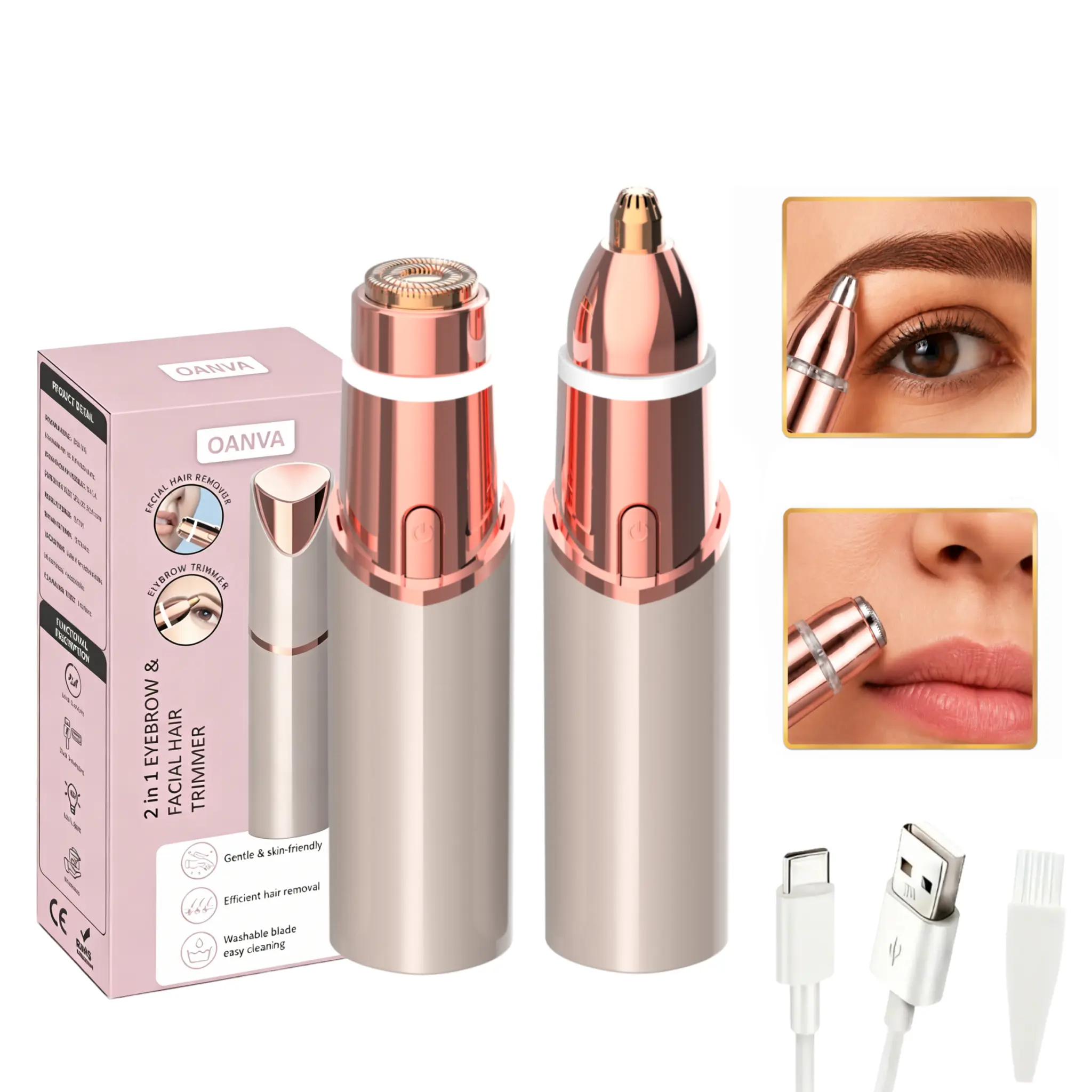 OANVA 2 in 1 facial & eyebrow hair trimmer for Women, Rechargeable Face Razor, Lip & Peach Fuzz Remover, Precision Eyebrow Shaper, Portable Painless Hair Removal Tool.SummerWins  DealsForYouDays,summerhairstyles,dorm essentials