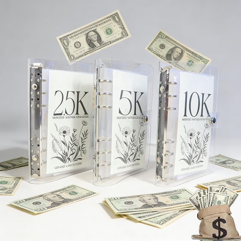 A6 12-Month Money Saving Binder ,10K / 5K / 2.5K Savings Challenge ,Cash Envelope Budget Planner for Home & Office