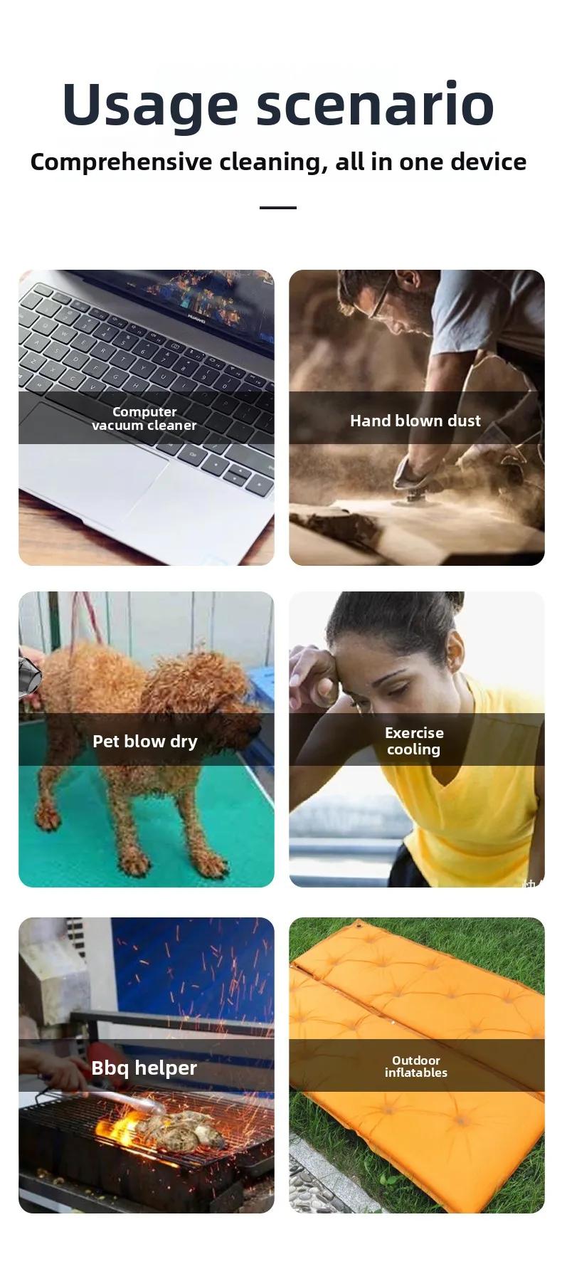 Powerful Turbo Fan  130,000 RPM Cleaner Set with 4 Attachments Mini Portable Jet Fan High Speed Spinning Type-C Rechargeable Clear Fan for Cars Computers Keyboards and Lenses Cordless Blower