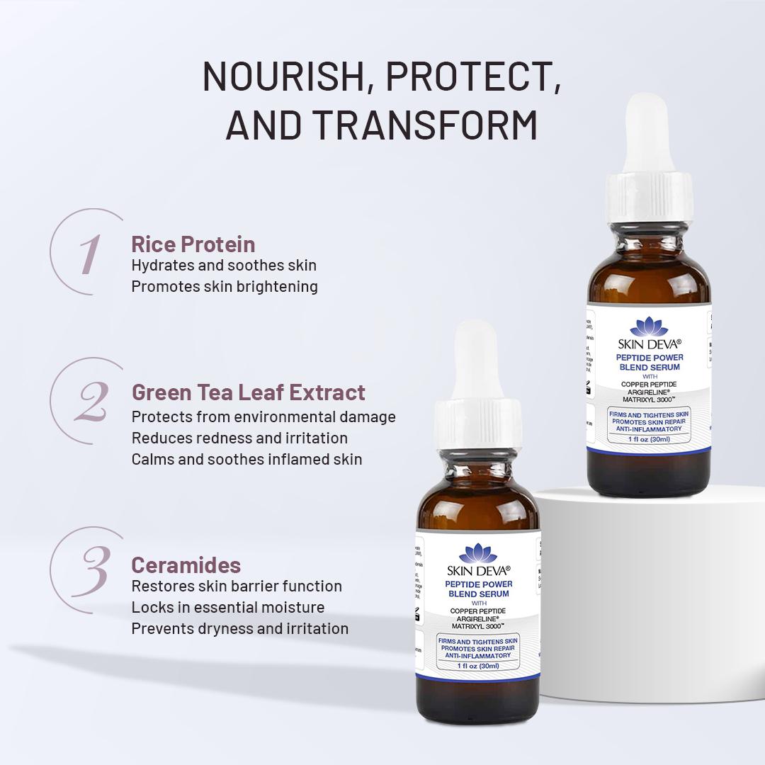 Peptide Power Blend Serum - Copper Peptide Anti-Aging Facial Serum | Tighten Lift Hydrate & Plump All Skin Types | Reduce Fine Line & Wrinkles  Nourishing  Smoother Comfort Skincare