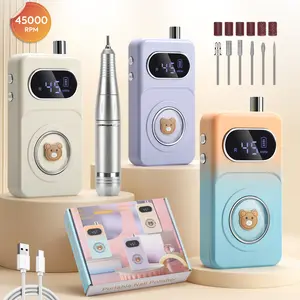 Portable Nail Drill Professional 45000 RPM, Rechargeable Cute Electric Nail File Machine Cordless E-File for Acrylic Gel Polishing Removing with Bits Kit for Manicure Salon Home