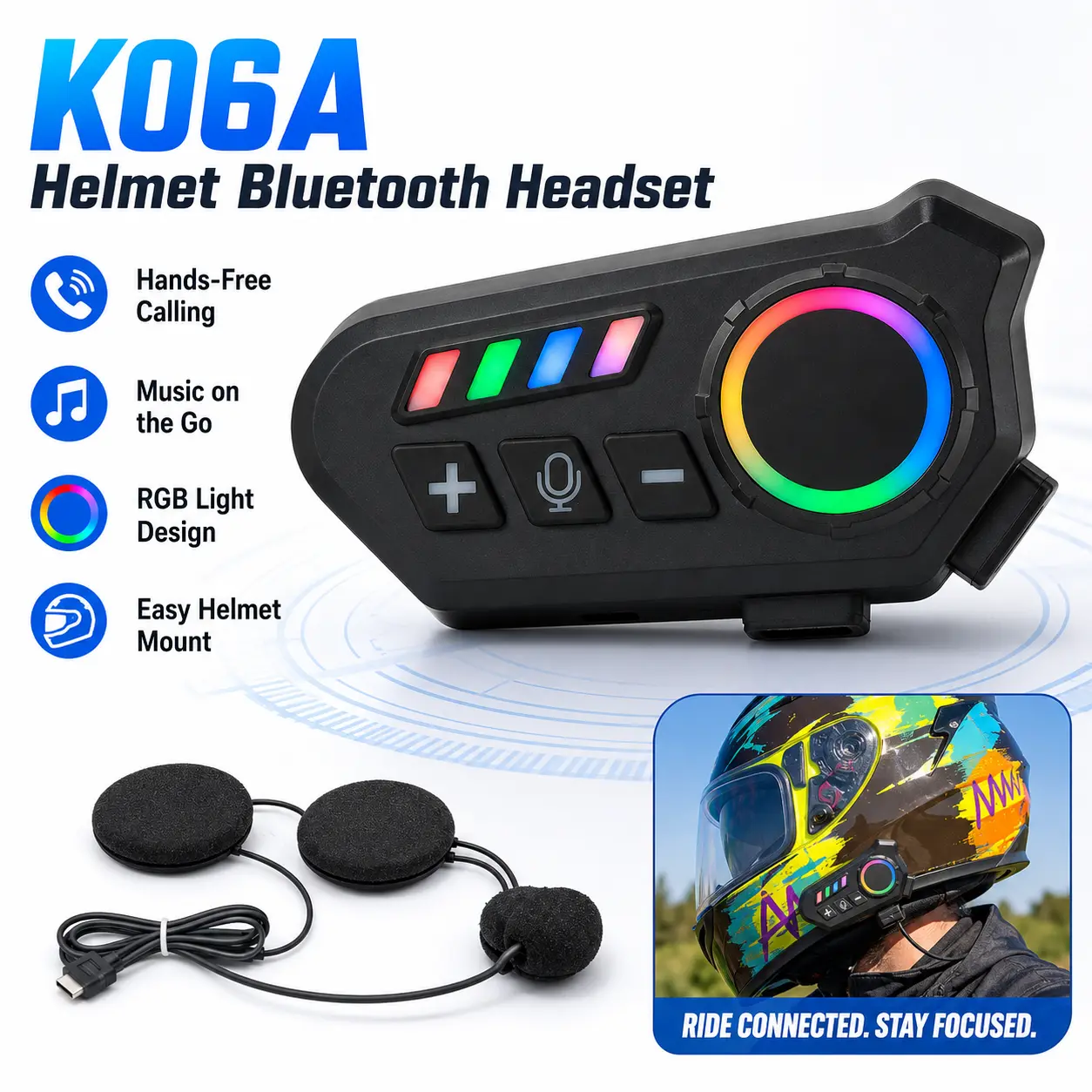 K06A Wireless Helmet Headset, Smart Walkie-Talkie, Make and receive calls, play music, long battery life, waterproof and noise-canceling, cycling gear, motorcycle accessories, suitable for riding, as a gift.,back to school,back to school haul