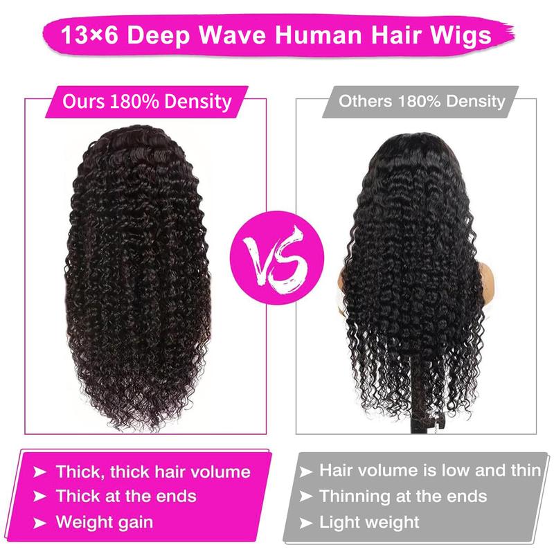 [30" = $119] 13x6 Deep Wave Lace Front Wig Human Hair 180 Density Wet and Wavy 13x4 Lace Frontal Wig Brazilian Human Hair Wigs Pre Plucked  Deep Curly 6x4 Glueless Wig 100% Virgin Human Hair Lace Front Wigs for Women Bling Hair Human Hair Wigs