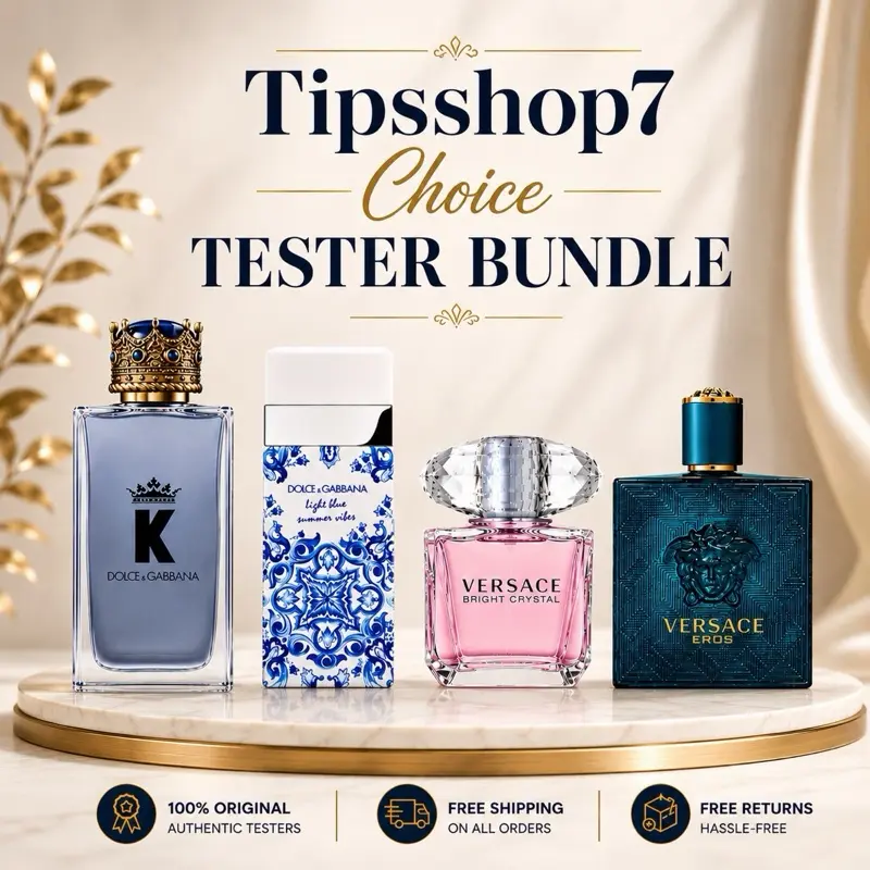 Mega Tester Bundle D&G King + D&G Light Blue Summer Vibe + Versace Eros + Versace Bright Crystal 3.4 OZ each EDT Spray For Men & Women