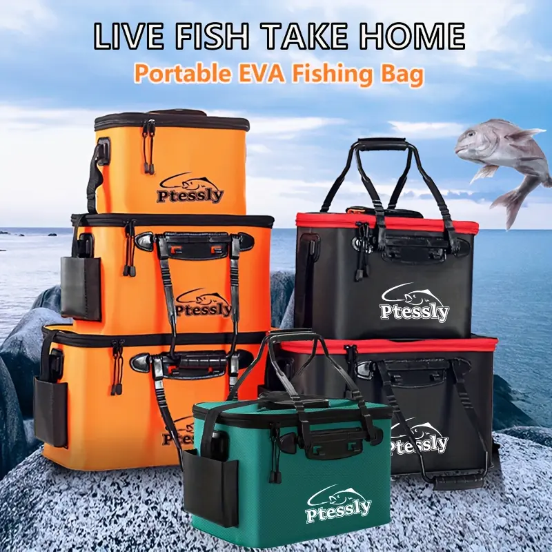 Portable EVA Fishing Bag, Collapsible Fishing Bucket Live Fish Box, Camping Water Container Pan Basin, Fishing Tackle Storage Bag, No Pump Large Volume Multi-Functional Folding Fish Bucket, Portable Outdoor Bucket, Foldable Bucket