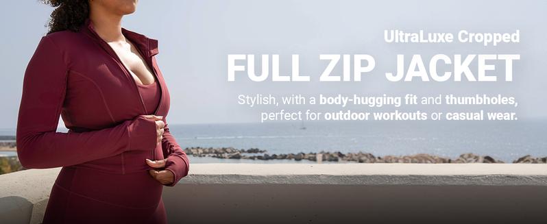 YITTY Active Women's UltraLuxe Cropped Full Zip Jacket, Athleisure, 4-Way-Stretch, Thumbholes