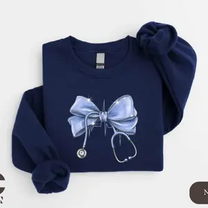 Blue Bow Nurse Sweatshirt, Nurse Stethoscope Shirt, RN ER Nurse Sweatshirt, Gift for Nurse, Blue Bow Hoodie, Nurse Student Sweatshirt