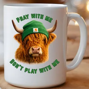 Pray With Me Don’t Play With Me Mug | Funny Faith Cow Mug | Christian Humor Coffee Mug | 11oz 15oz & Magic Color Changing Mug
