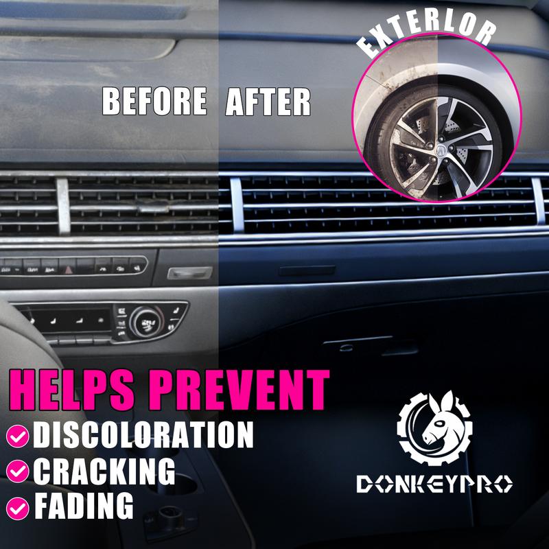 Donkeypro Car Interior Detailer & Restorer – Protects & Polishes Leather, Plastic, Rubber – User-Friendly Trim Restorer with UV Protection – Safe Auto Detailing Supplies – 15 Oz Kit