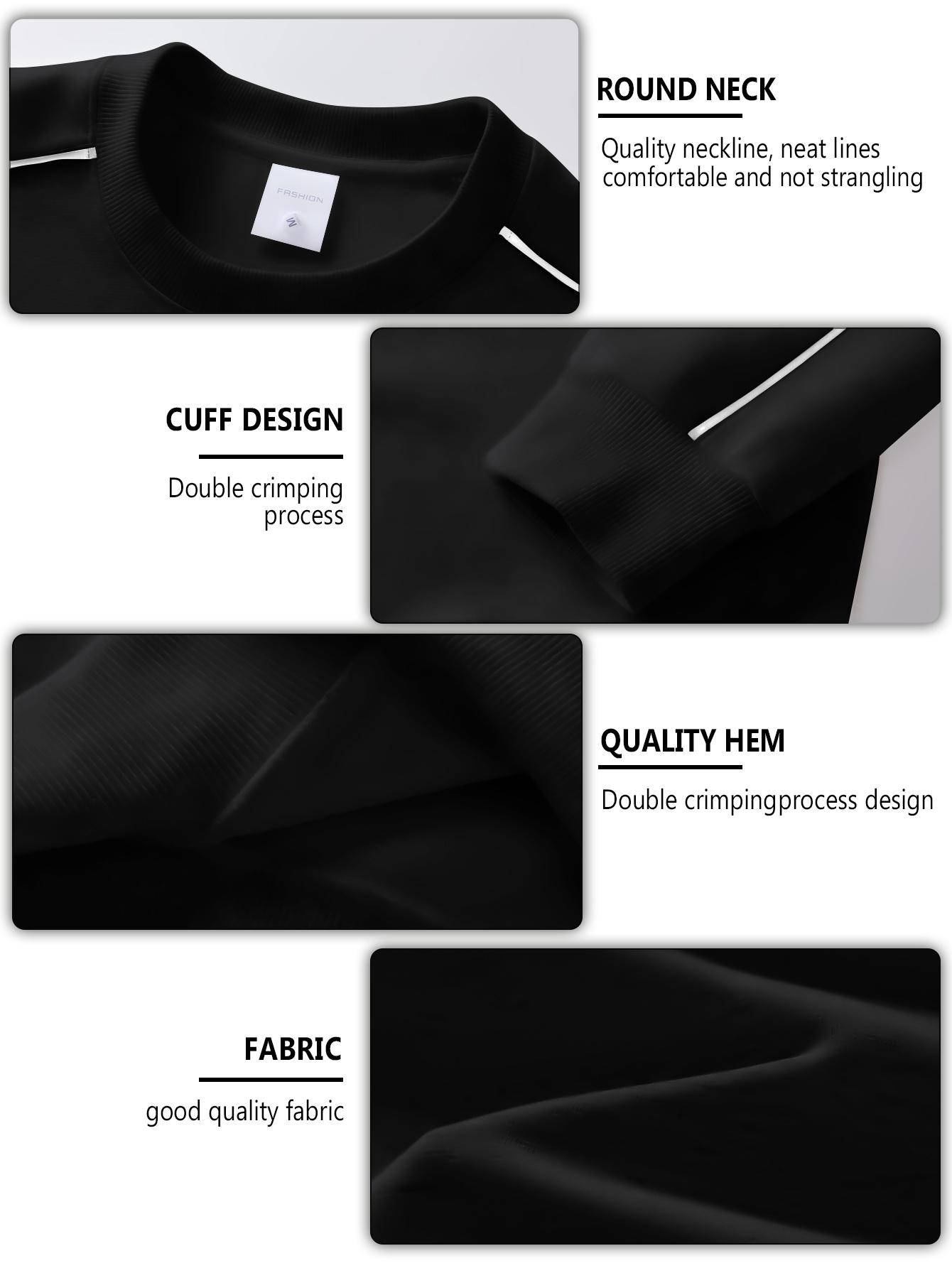 CCCMAI Men's Cotton Crew Neck Sweatshirt Long Sleeve Breathable Fashionable Casual Pullover Solid Color Knitwear Autumn Winter Comfort Menswear Tops Crewneck