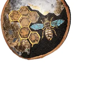 The Keeper Pyrography Mixed Media Artwork Featuring Bee & Honeycomb Design for Home Decor