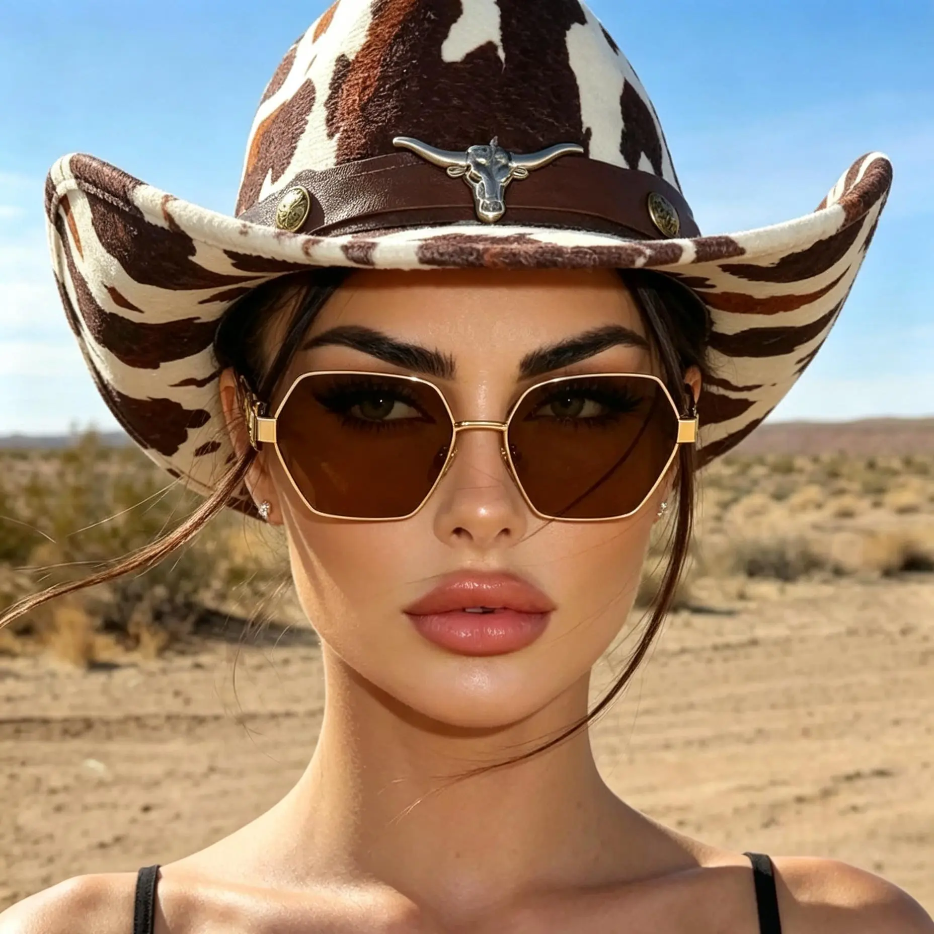 Women's Luxury Hexagonal Chic Sunglasses - Golden Horn Metal Frame, UV400 UV-Protection, Creamy White Shades, Retro High-Quality Unisex Eyewear, Detachable Covers, Lightweight Polycarbonate, Leopard Print, Relieve Eye Fatigue, for Outdoor Wear,Driving