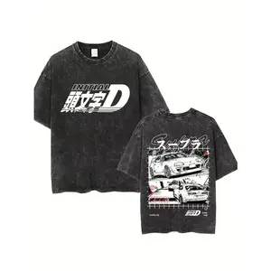 Men's "Racing Car" Graphic Vintage Washed T-Shirt, with Retro Double-Sided Water Wash T-Shirt style, featuring Graphic Concert T-Shirt element
