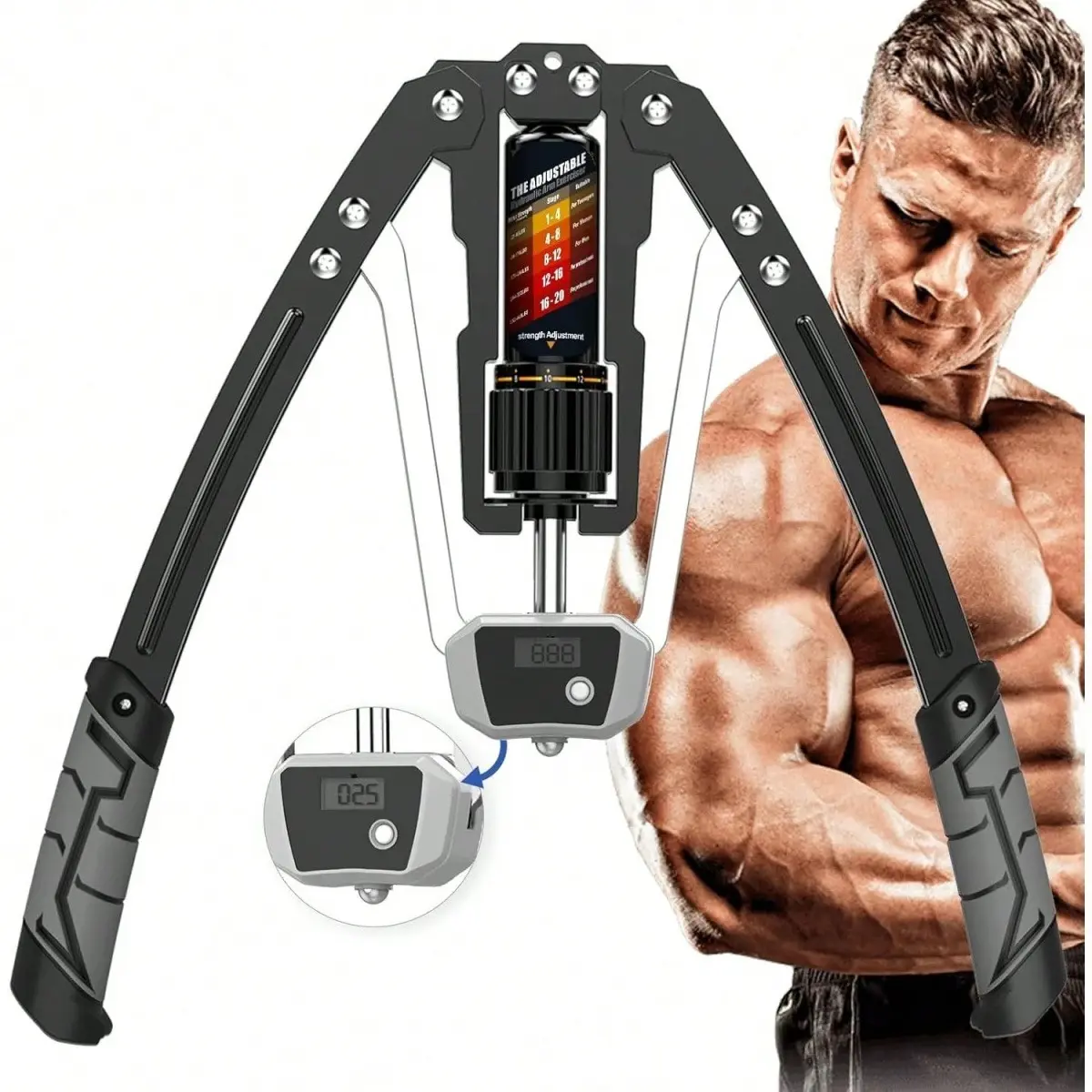 GZXIHTZ Hydraulic Power Twister, Portable Carbon Steel Upper Body Workout Equipment for Home Workout & Travel, 22-440 lbs Adjustable Strength Training Chest Expander with Smart Rep Counter & Hand Strengthener, Home Workout Equipment, Exercise Equipment