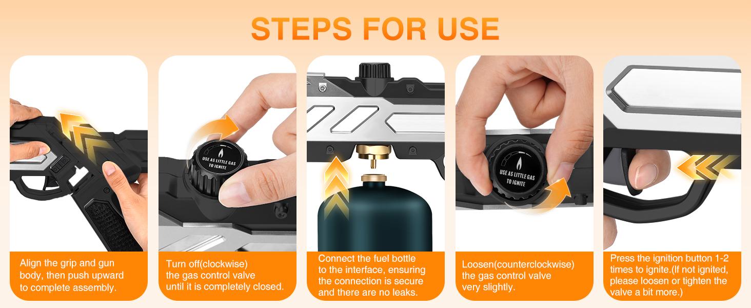 Powerful Propane Torch Gun, Kitchen Grill Torch with Detachable Design, Adjustable Flame Torch for Searing Steak, BBQ, Welding, Camping Charcoal(Tank Not Included)