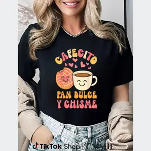 Unisex Graphic Tee with Concha Cafecito Y Chisme Mexican Food Treat Design, 100% Cotton