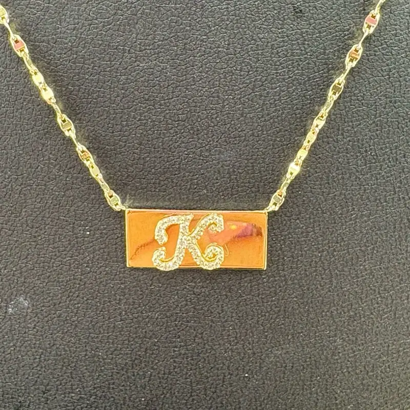 14k Gold Customizable Letter Lab Diamond Necklace, Kenia Collection Jewelry, Available in 16in, 18in, 20in Lengths