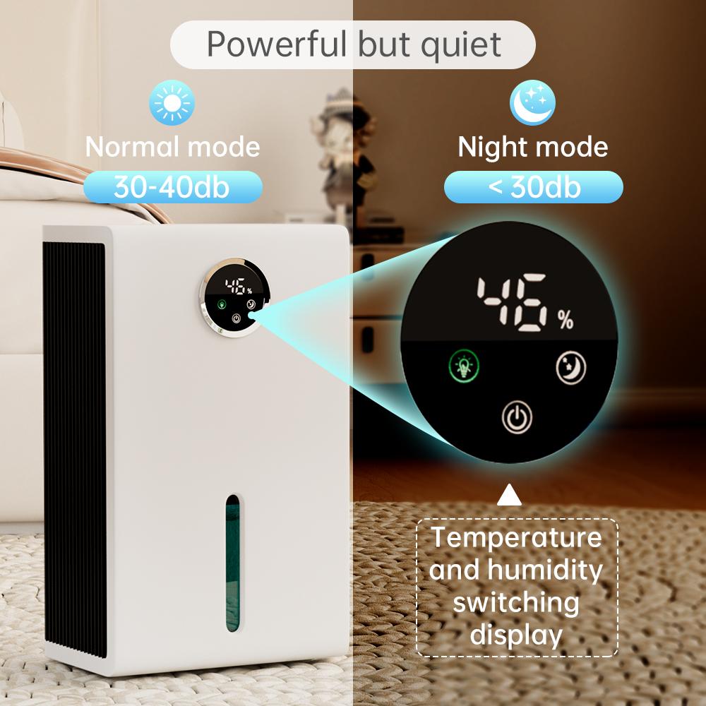 Smart Portable Universal Dehumidifier for Indoor Use - 7 Color-Changing LED Lights, 40oz Moisture Removal, Touch Screen, 30db Near-Silent, Energy-Saving, Modern Defrost Safety, Tip-Over Power Cutoff for Home Bedrooms