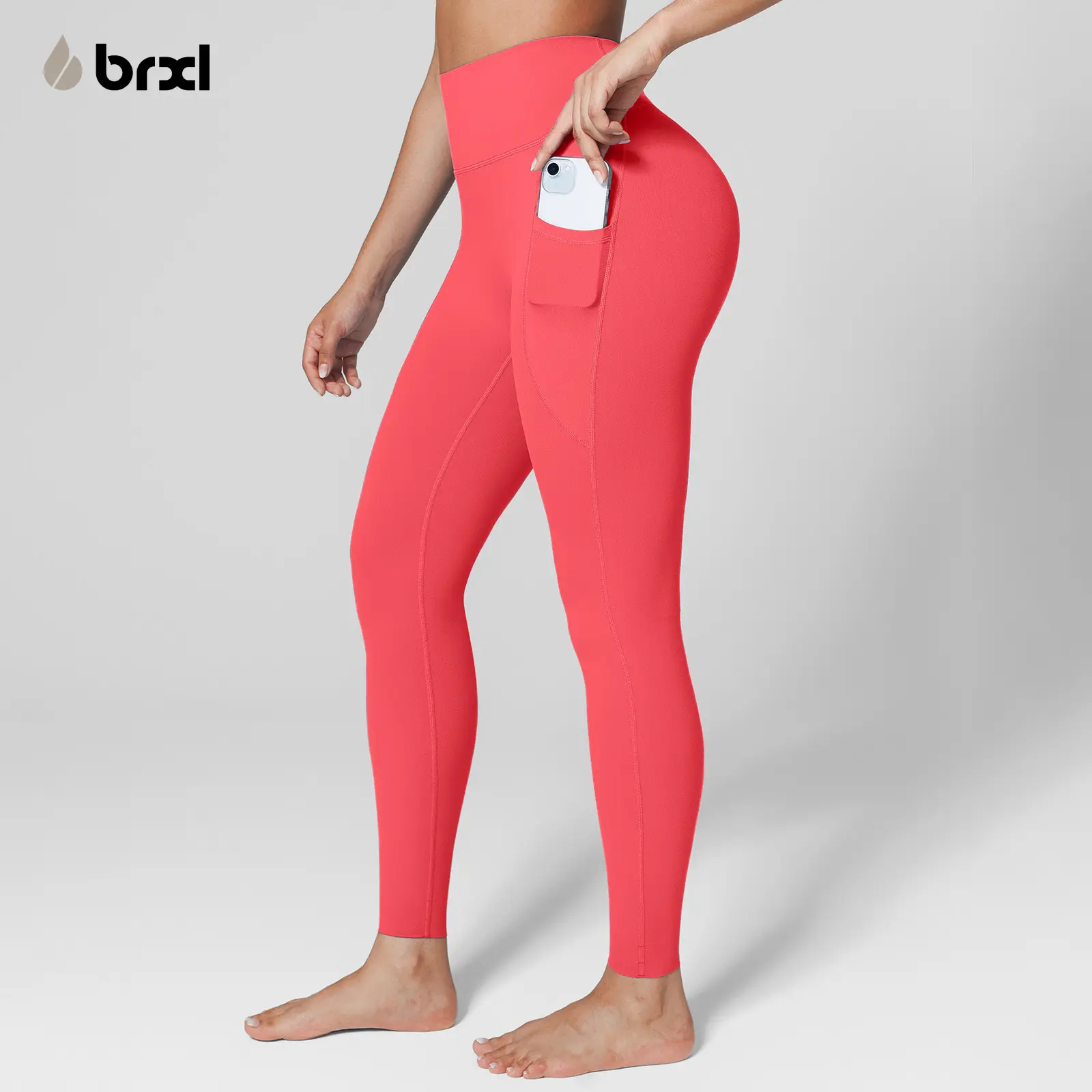 BRXL Women's 25" High Waisted Nylon Blend Leggings - No Front Seam, Buttery Soft, Adjustable Length, Practical Pockets, Comfortable Fit - All Seasons Pants for Women, Gym Workout Bottoms for Yoga Pilates, Classic Performance Women's Sports Leggings