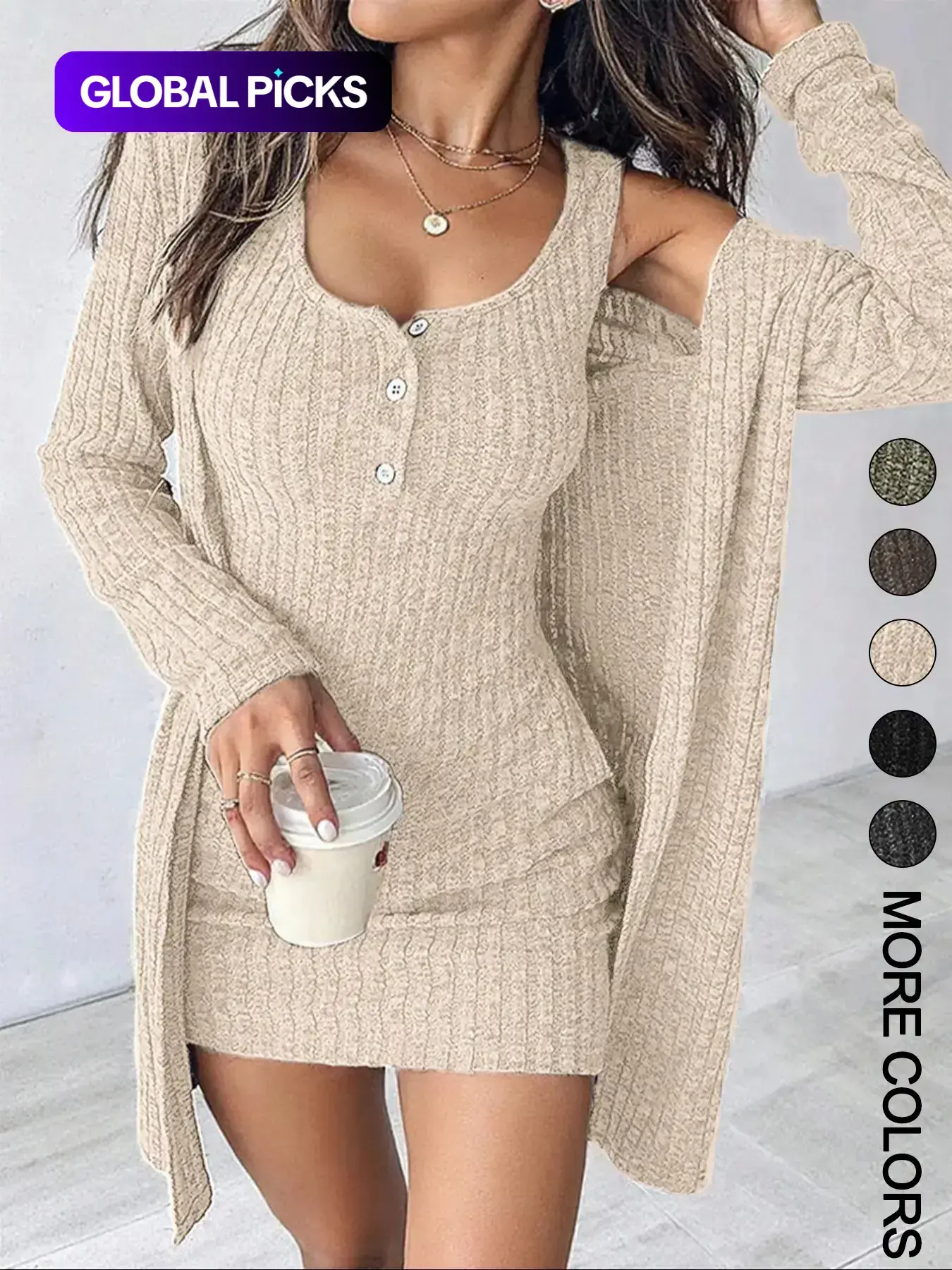Women's Striped Knit Dress Set, Outfit, Long Sleeve, Cropped, Casual Style, Comfortable Fabric, Fashion Design, Womenswear, Vneck, Perfect for Daily Wear, Casual Everyday Wear