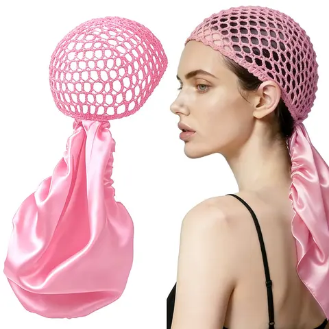Women's Adjustable Reversible Satin Protective Bonnet - 2-in-1 Dry & Grooming Cap, 80G Dual-Layer Satin Sateen + Handmade Netting, Breathable Accessory for Curl Products, Anti-Frizz, Hair-Moisturizing, Overnight Heatless Styling,familyfun