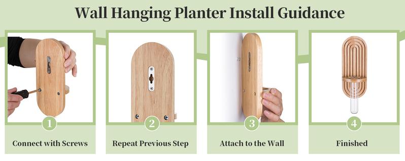 Hanging Plant Propagation Stations:  Set of 4, Rustic Wall Planter for Indoor Plants, Wood Plant Holder, Glass Terrarium Test Tube Propogation Vase for Home Office Decor