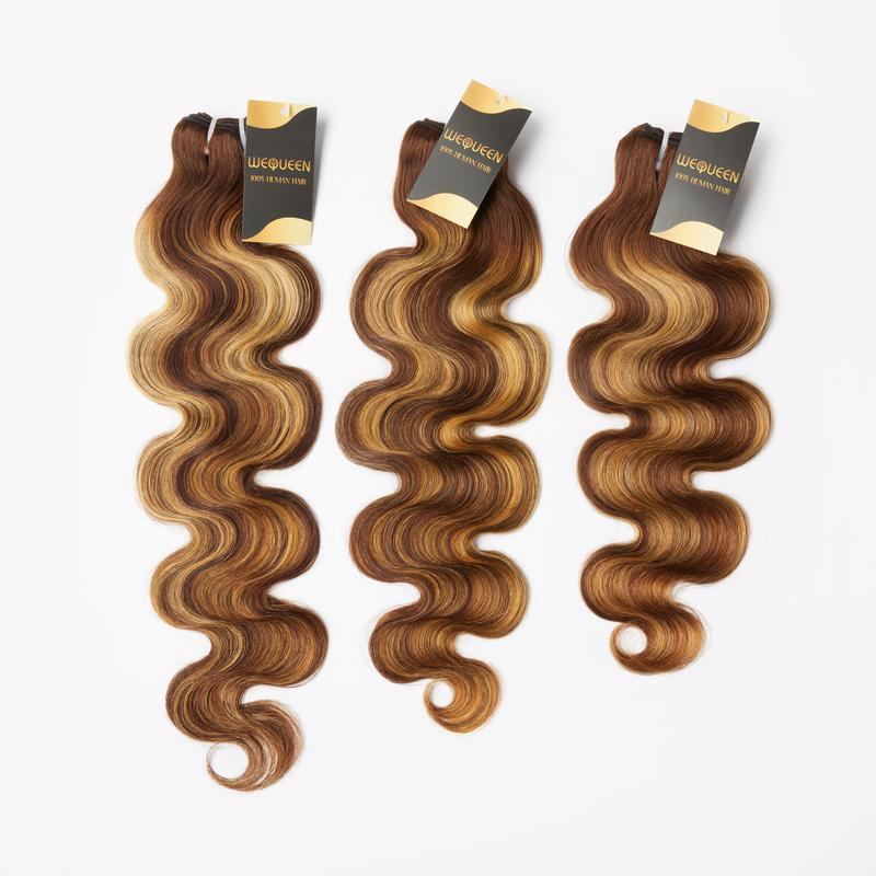 [Wequeen] #FB30 Highlight Hair Bundles Brazilian Colored Human Hair #T1B/P4/27 Body Wave Straight Quick Weave Sew in/Glue in Budget Friendly 10A Valentine Gifts