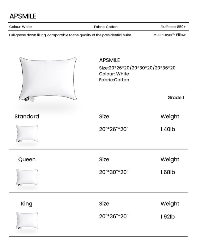 APSMILE Memory Goose Feather Down Pillow Set of 2 with Organic Cotton Cover Super Fluffy Cozy Hotel Collection for Side Back and Stomach Sleepers