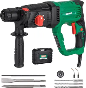 1" SDS-Plus Lightweight Rotary Hammer Drill, 9 Amp 4 Functions Corded Variable Speed Rotomartillo with Safety Clutch for Concrete, Includes 3 Drill Bits,2 Chisels,Carrying Case