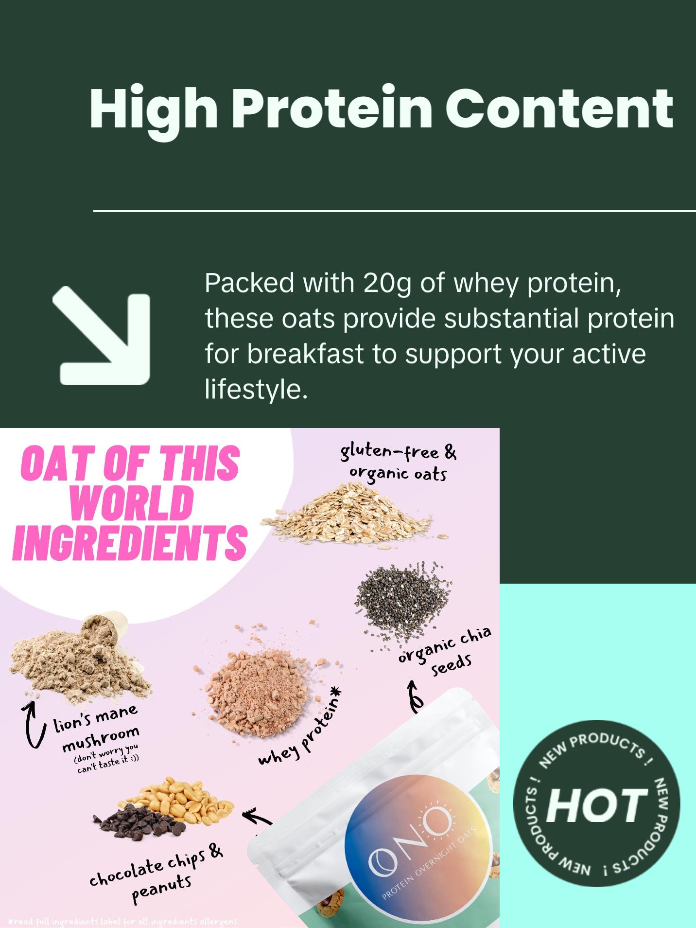 ONO Protein Overnight Oats Peanut Butter Chocolate Bundle - Includes 20g Protein, Gluten Free, Low Sugar, Just add milk