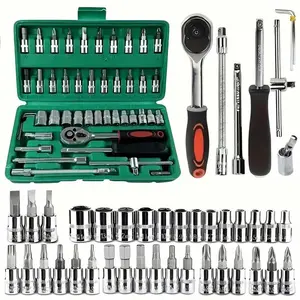 46 Pieces 1/4 inch Drive Socket Ratchet Wrench Set, with Bit Socket Set Metric and Extension Bar for Auto Repairing and Household with Storage Case