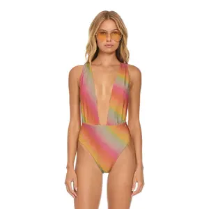 SPARKLE COMO DEEP PLUNGE CROSS BACK WOMENS ONE PIECE - RAINBOW