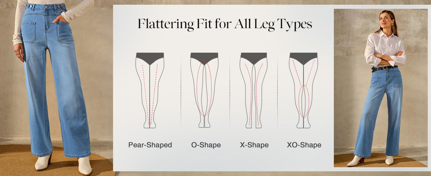 Arach&Cloz Women's Denim Adjustable Waist Buttons High Waisted Wide Leg Jeans 2026