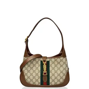 Pre-owned GUCCI Leather Shoulder Bags Small Jackie 1961 Hobo GG Supreme Monogram Calfskin Brown (ym012626h0)