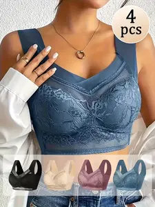 Set of 4, Wireless Posture-Correcting Bras That Are Seamless And Sexy, Designed for Women'S Comfort. These Anti-Sagging Push-Up Lace Bras Are Ideal for Everyday Wear Without a Steel Frame, Suitable for Middle-Aged And Older Women