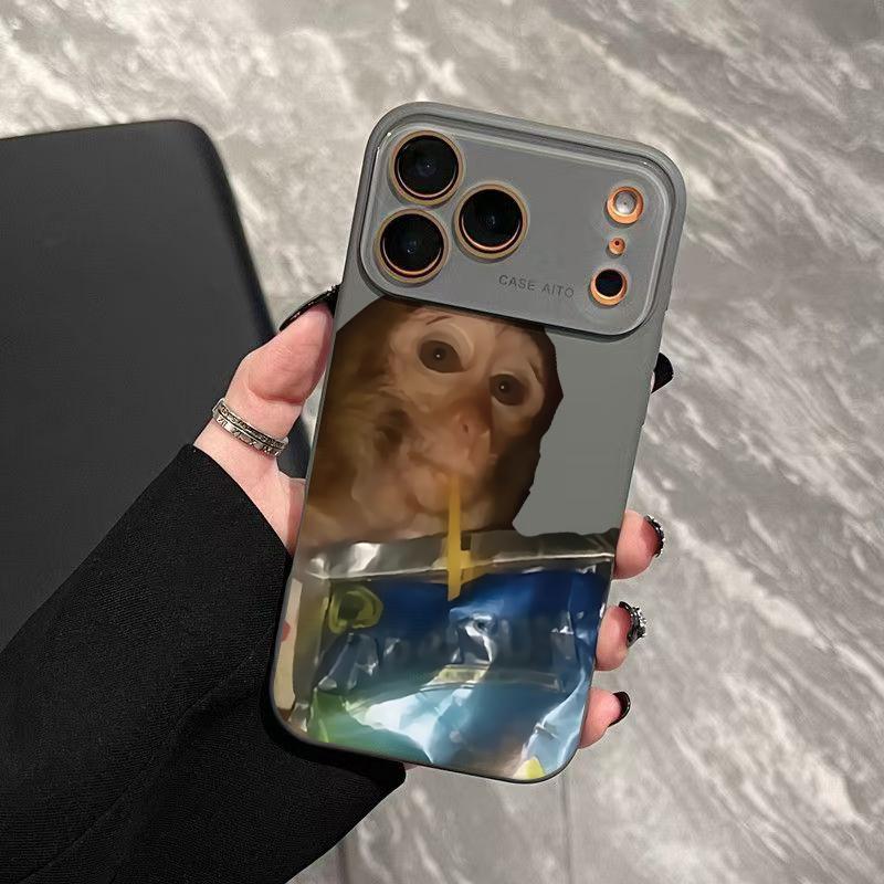 Funny Monkey Drinking Water Case for iPhone 17 Pro Max 17Air 17 16E 16 15 14 13 12, Ultra Skin-Friendly TPU, All-Inclusive Glass Lens Protection, Aesthetic Creative Animal Gift, Dopamine Ins Style Fun Cover, Shockproof Slim Case, Lens Window Design
