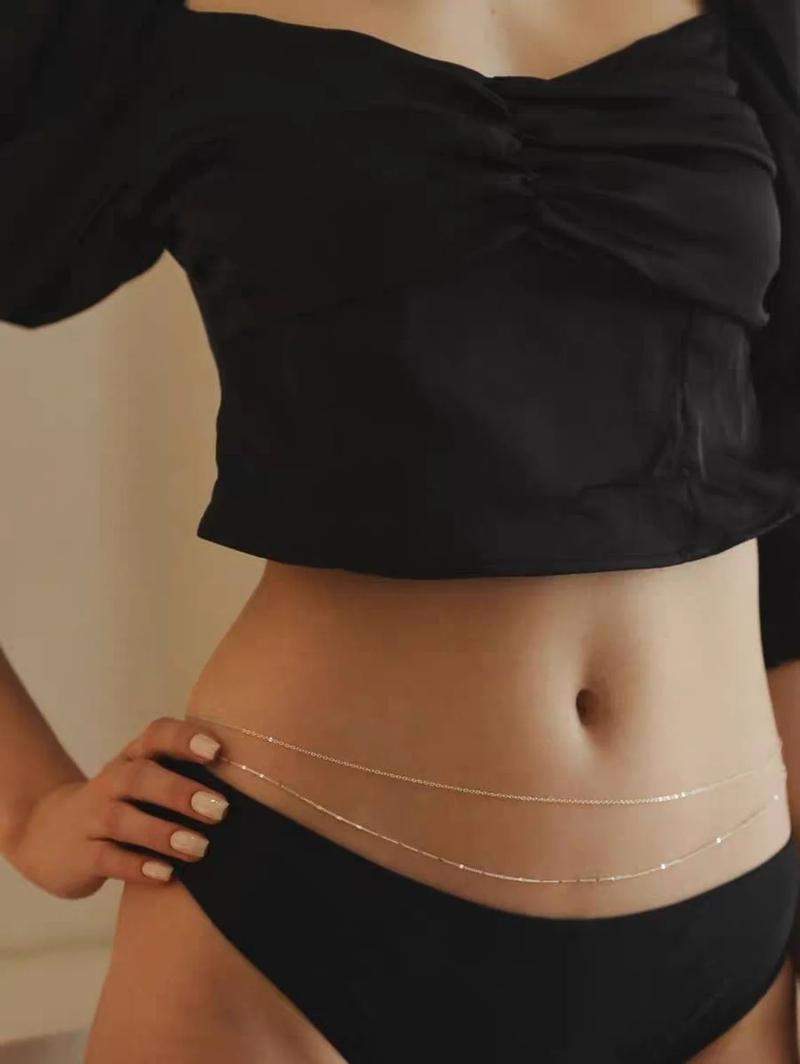 Tewiky Gold Triple Layer Waist Chain – 3mm Figaro, 2.5mm Lip Chain & 3mm Slim Cuban Body Jewelry