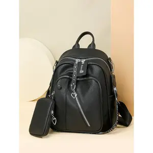 Women's PU Soft Leather Backpack, Large Capacity Travel Commuter Bag, Fashionable Multifunctional Bookbag, Outdoor Sports Casual Backpack, Vegan Leather Backpack