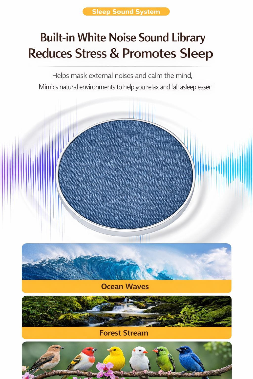 2026 New Product: Ultra-thin Pillow-Side Speaker with White Noise Function, Mini Bluetooth Speaker for Sleep
