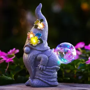 Solar Funny Gnome Garden Statues: Outside Decor with Bubble Ball Lights for Yard Art Lawn Ornaments Patio Balcony Home House - birthday Gifts for Mother Women Animal Lovers, Creative Design Fun Ornaments