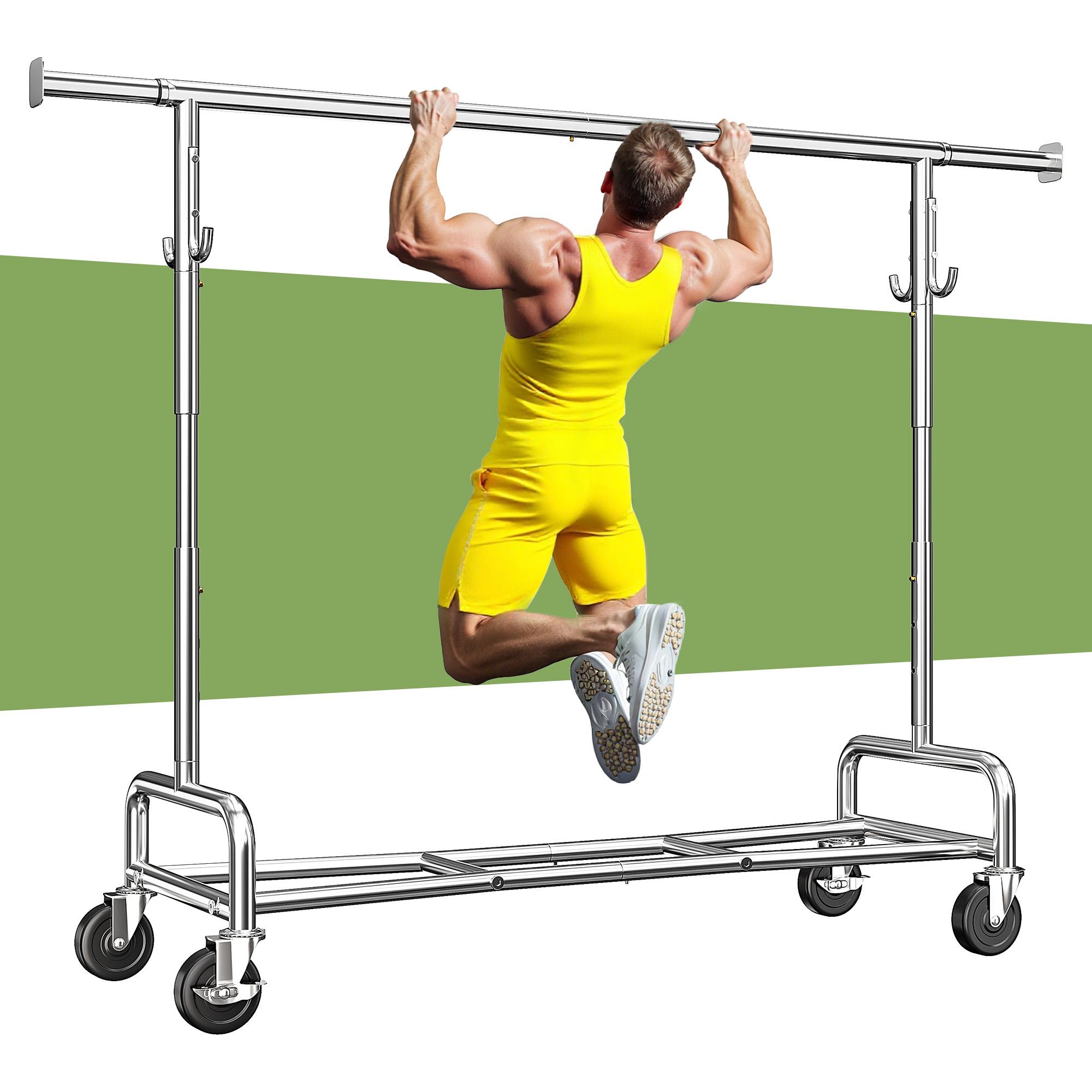 BePatio Clothing Rack for Drying,  Extendable & Height Adjustable Coat Clothing Rack with 4 Hooks for  Bedroom,Laundry,Outdoor,Clothing Store, Clothes Racks for Closet Holds Up to 220LBS,Portable Rolling Garment Rack with Lockable Wheels