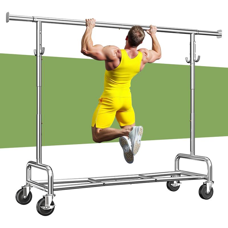 BePatio Clothing Rack for Drying,  Extendable & Height Adjustable Coat Clothing Rack with 4 Hooks for  Bedroom,Laundry,Outdoor,Clothing Store, Clothes Racks for Closet Holds Up to 220LBS,Portable Rolling Garment Rack with Lockable Wheels