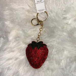 Rhinestone strawberry  Keychain – Luxury Bling Bag Charm with Tassel