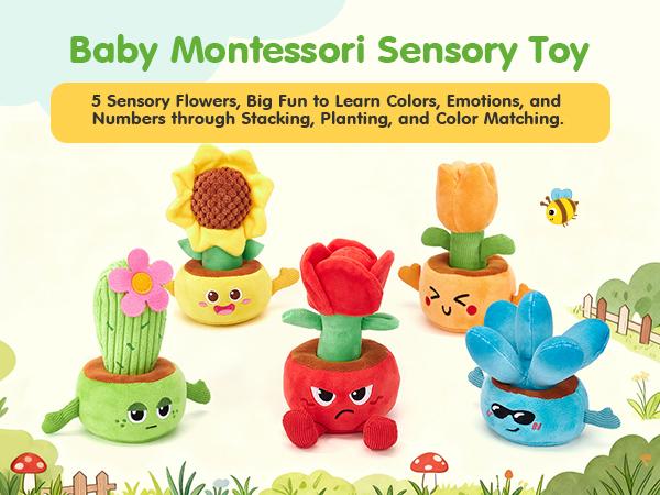 hahaland Plush Garden Stacking Toys with Color Matching Planting Play 10 in 1 Toddler Toys Fine Motor Sensory Emotional Development Montessori Toys for 1 Year Old Boy Girl Holiday Christmas Gift Toddler Flower Pot Toy Easter Gift Stuffers for Boys Girls